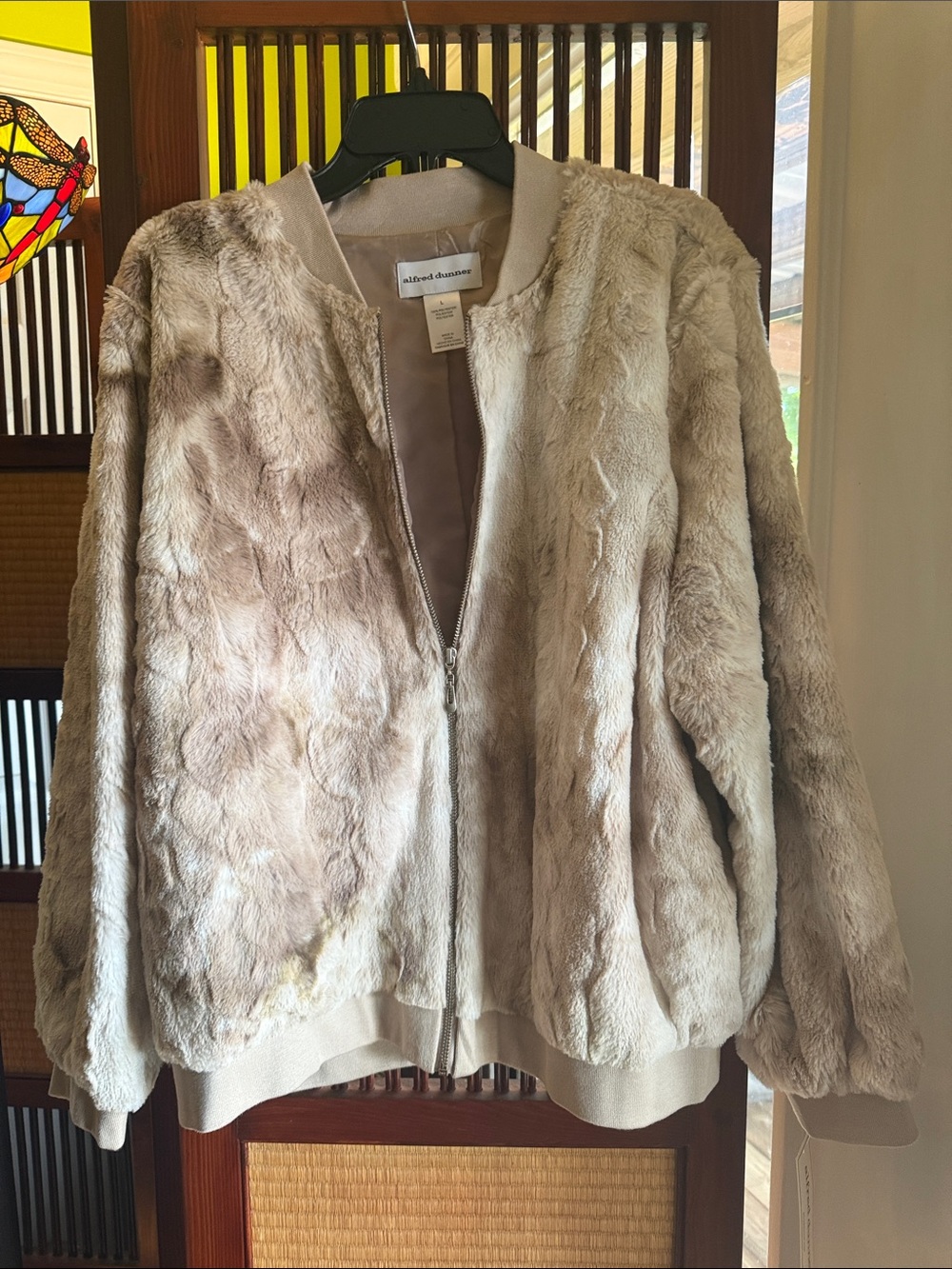NWT Alfred Dunner Taupe Faux-Fur Bomber Jacket